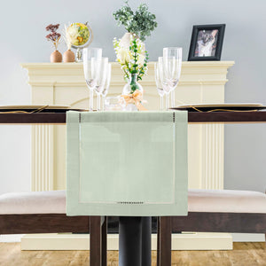 Rustic Farmhouse Hemstitch Table Runner | Sage Green