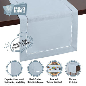 Rustic Farmhouse Hemstitch Table Runner | Dusty Blue