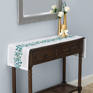 Eucalyptus Leaves Print Table Runner | White