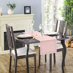 Rustic Farmhouse Hemstitch Table Runner | Rose Gold Pink