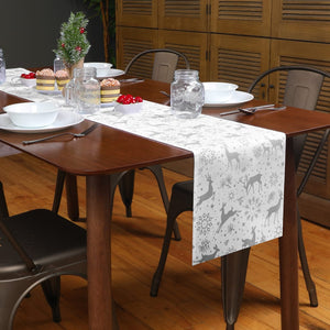 Reindeer Snowflake Print Table Runner | Silver, White