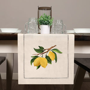 Lemon Branch Embroidered Hemstitch Table Runner | Natural Beige