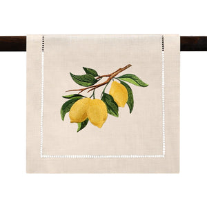 Lemon Branch Embroidered Hemstitch Table Runner | Natural Beige