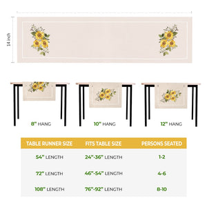 Sunflower Embroidered Hemstitch Table Runner | Natural Beige