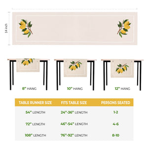 Lemon Branch Embroidered Hemstitch Table Runner | Natural Beige