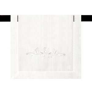 Rose Embroidered Hemstitch Table Runner | Off White