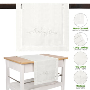 Rose Embroidered Hemstitch Table Runner | Off White