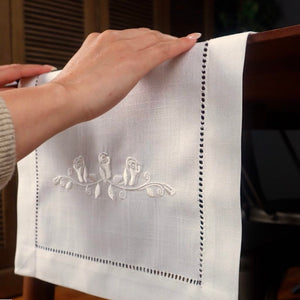 Rose Embroidered Hemstitch Table Runner | Off White