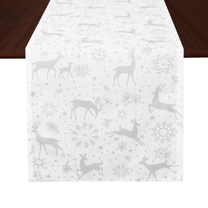 Reindeer Snowflake Print Table Runner | Silver, White