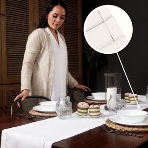Rose Embroidered Hemstitch Table Runner | Off White