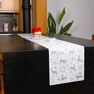 Reindeer Snowflake Print Table Runner | Silver, White