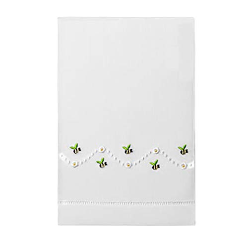 Bumble Bees Embroidery Design Kitchen Guest Bath Tea Hand Towel White with Hemstitch Border 14 X 22 Inch