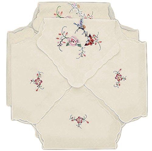 Butterfly and Floral Embroidered Design Bread Basket Liners Bun Warmers Beige Ecru 18" X 18" Perma-Press Cloth (Set of 2)