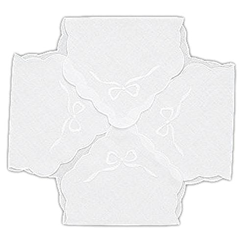 Bread Basket Liners Bun Warmers White Pure Linen Cloth with Embroidered Bows 18 X 18 Inch (Set of 2)
