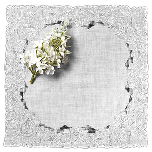 Women's Handkerchief White with Madeira Rose Whitework Embroidery