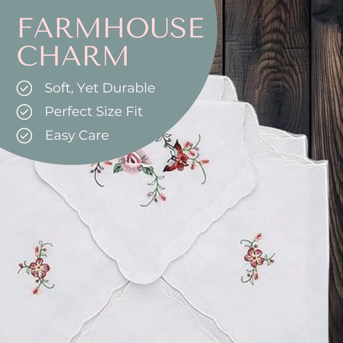 Butterfly and Floral Embroidered Design Bread Basket Liners Bun Warmers White 18" X 18" Perma-Press Cloth (Set of 2)