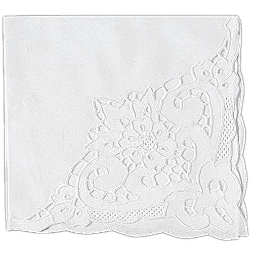 Tea Cocktail Dinner Napkin White Pure Linen Cloth with Richelieu Cutwork Embroidery 14 X 14 Inch (Set of 2)