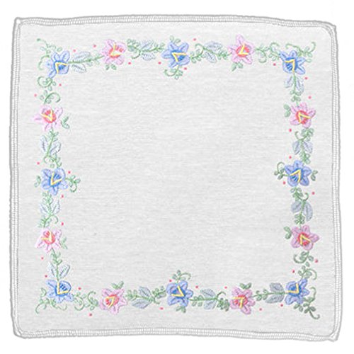 Women's Handkerchief White Fine Cotton 13 X 13 Inch with Madeira Floral Embroidery (Pack of 2)