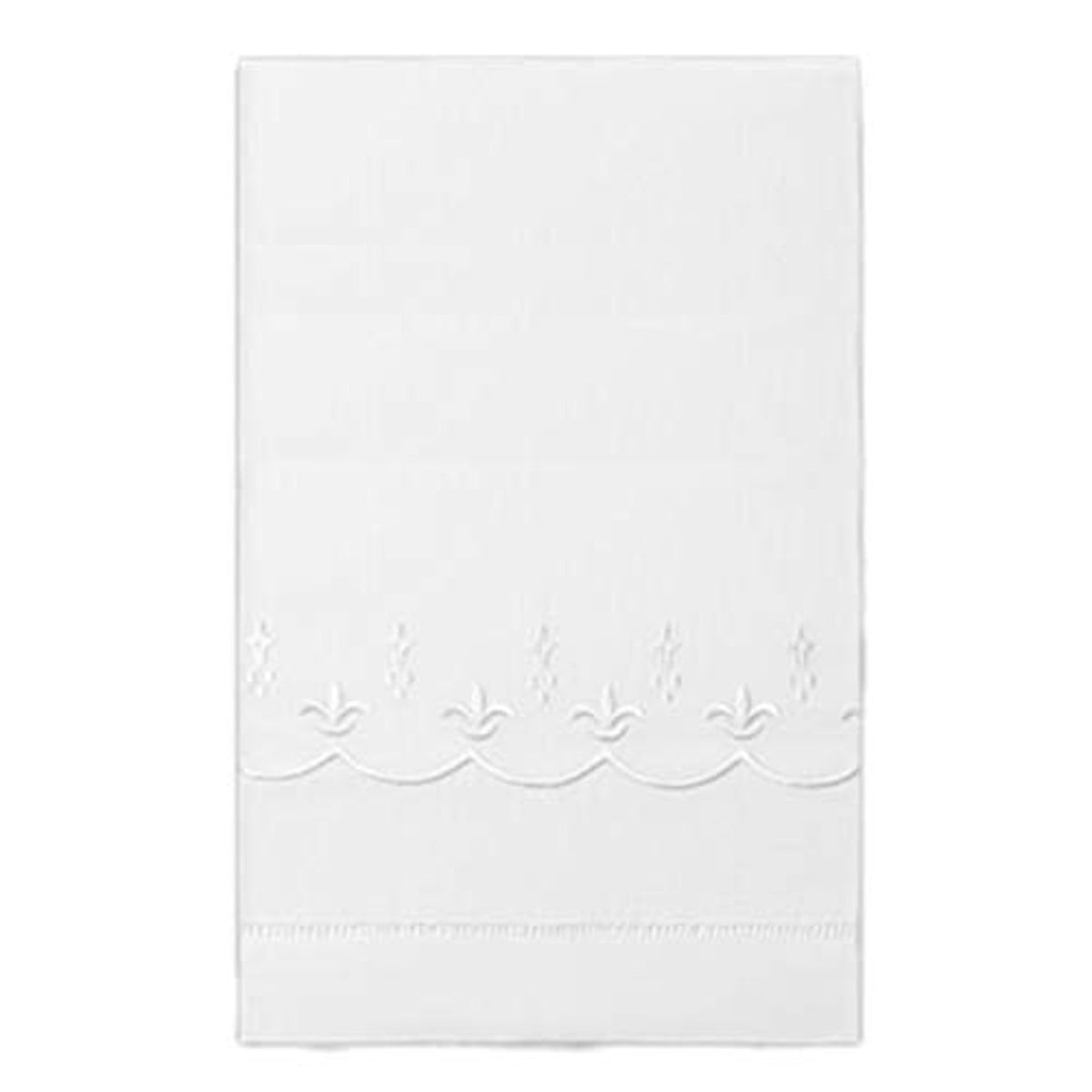 Fleur de Lis Embroidery Design Pattern Kitchen Guest Bath Tea Hand Towel White Linen 14 X 22 Inch