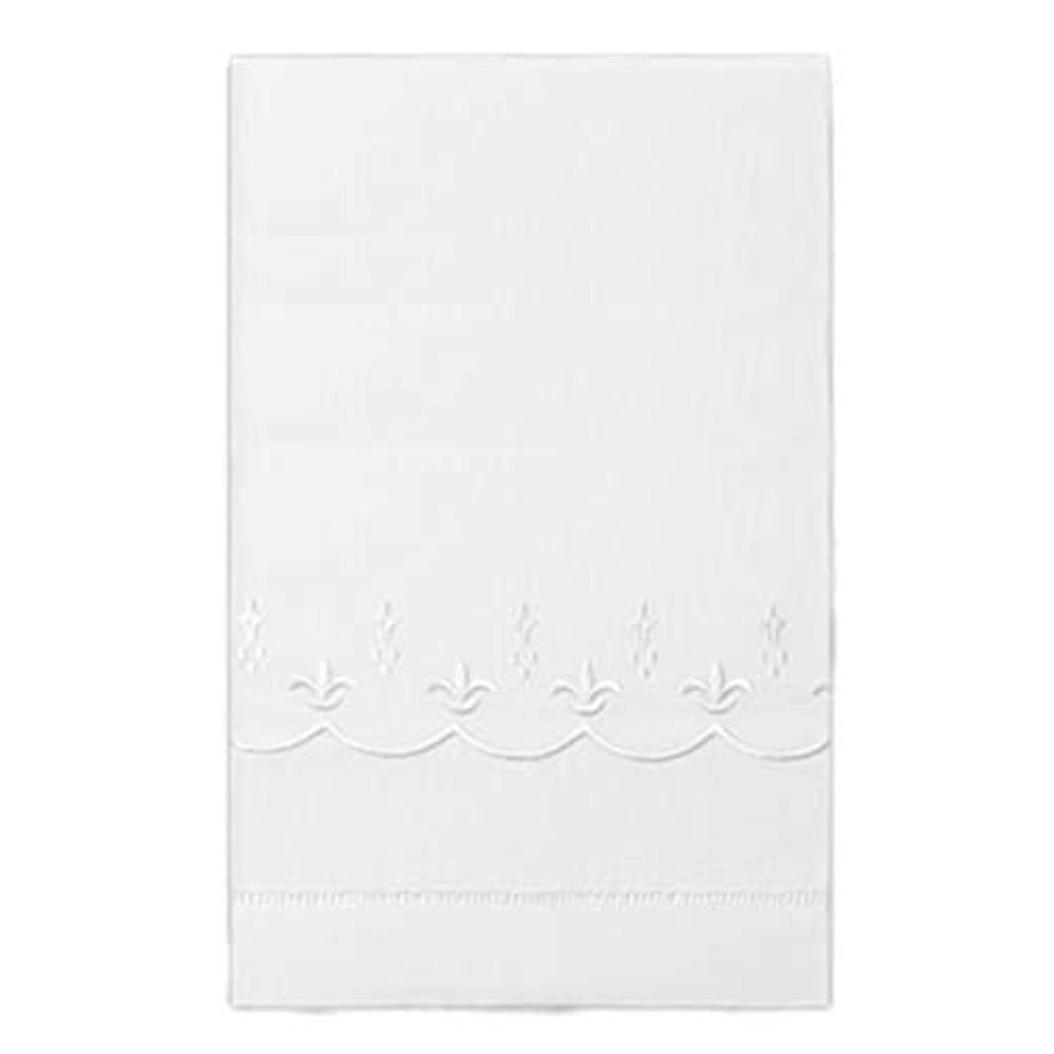 Fleur de Lis Embroidery Design Pattern Kitchen Guest Bath Tea Hand Towel White Linen 14 X 22 Inch