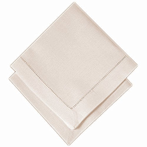 Classic Hemstitch Border Design Beige Ecru Linen Cloth Tea Napkins 12" X 12" (Set of 2)