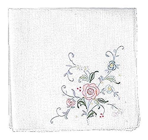 Women's Handkerchief Cotton White 15 X 15 Inch with Floral Embroidery (Pack of 2)