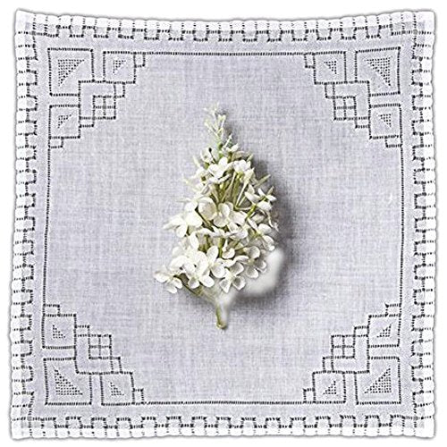 Women's Bridal Handkerchief White Pure Linen Cloth with Box Stitch Lace 13 X 13 Inch