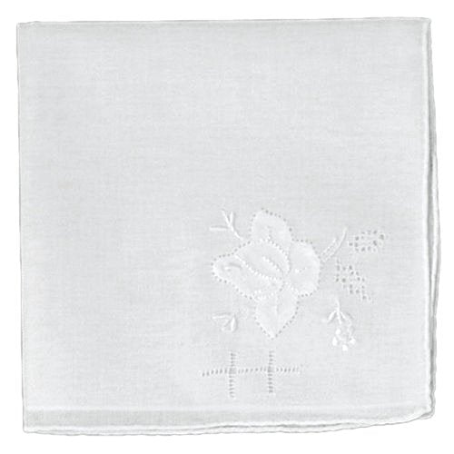 Women's Handkerchief Cotton White 11 X 11 Inch with Floral Embroidery (Pack of 2)