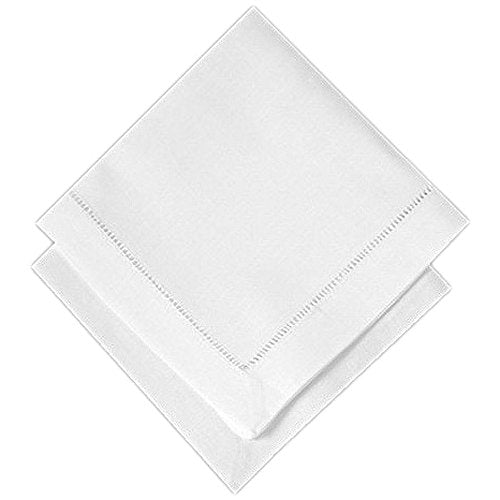 Classic Hemstitch Border Design White Linen Cloth Tea Napkins 12" X 12" (Set of 2)