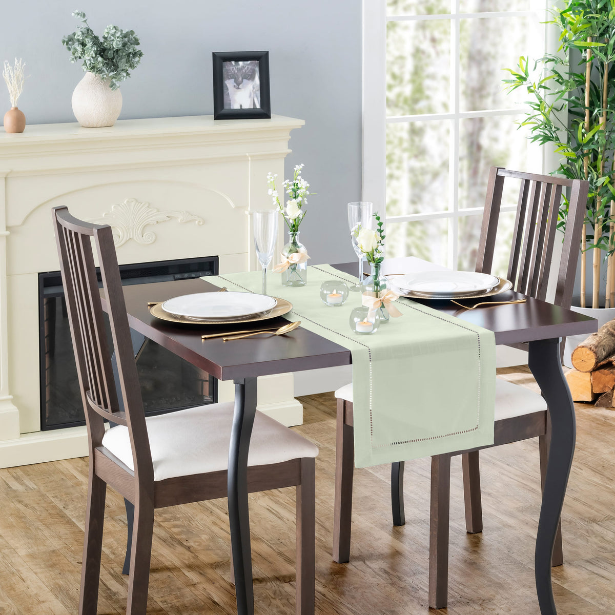 Rustic Farmhouse Hemstitch Table Runner | Sage Green