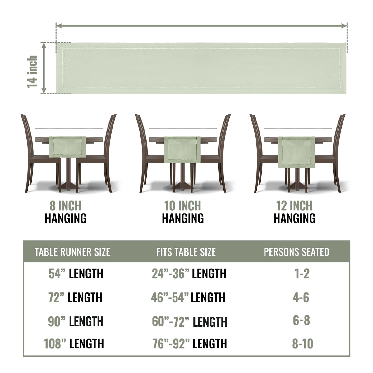 Rustic Farmhouse Hemstitch Table Runner | Sage Green