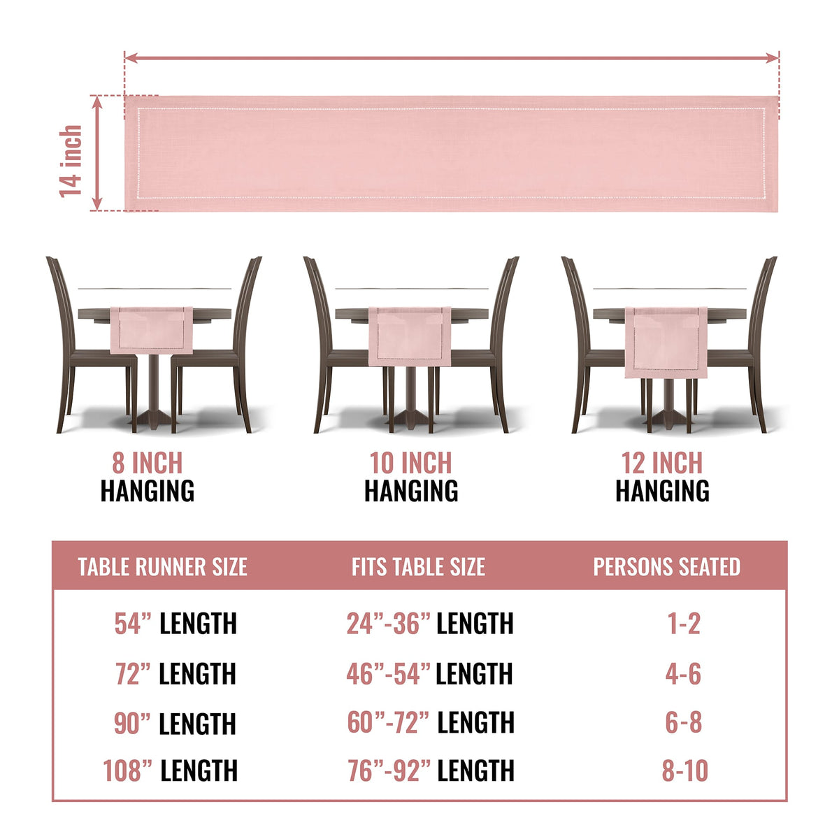 Rustic Farmhouse Hemstitch Table Runner | Rose Gold Pink