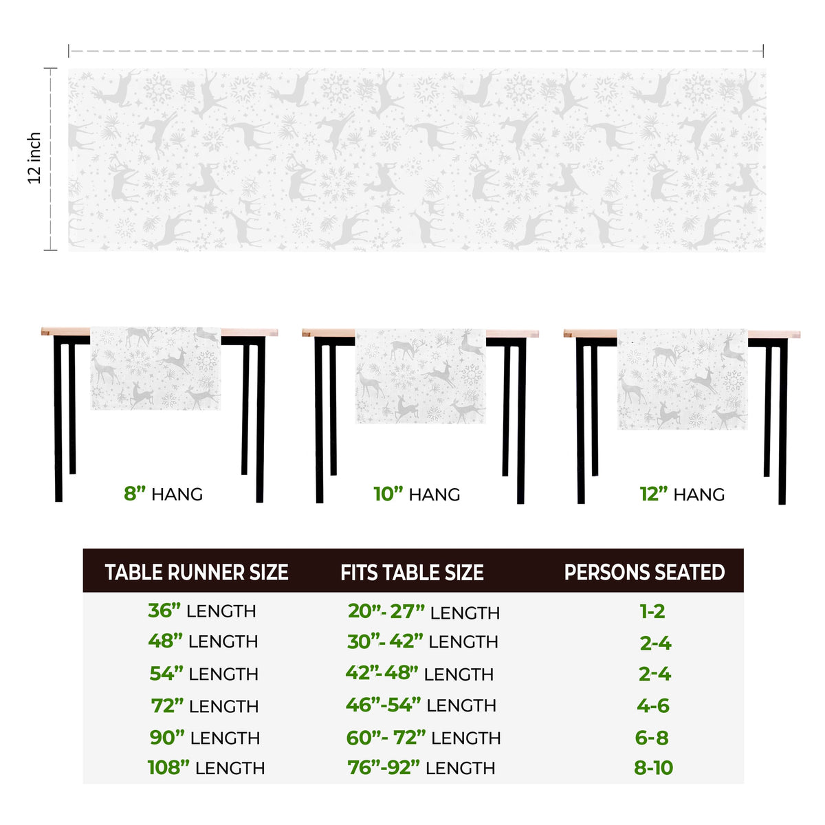 Reindeer Snowflake Print Table Runner | Silver, White