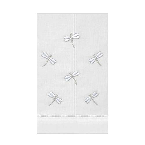 Dragonflies Embroidery Pattern Kitchen Guest Bath Tea Hand Towel White with Hemstitch Border 14 X 22 Inch