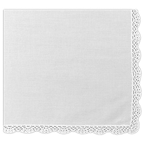 Women's Handkerchief White Fine Cotton Inch with Crochet Lace Edging (Pack of 2)