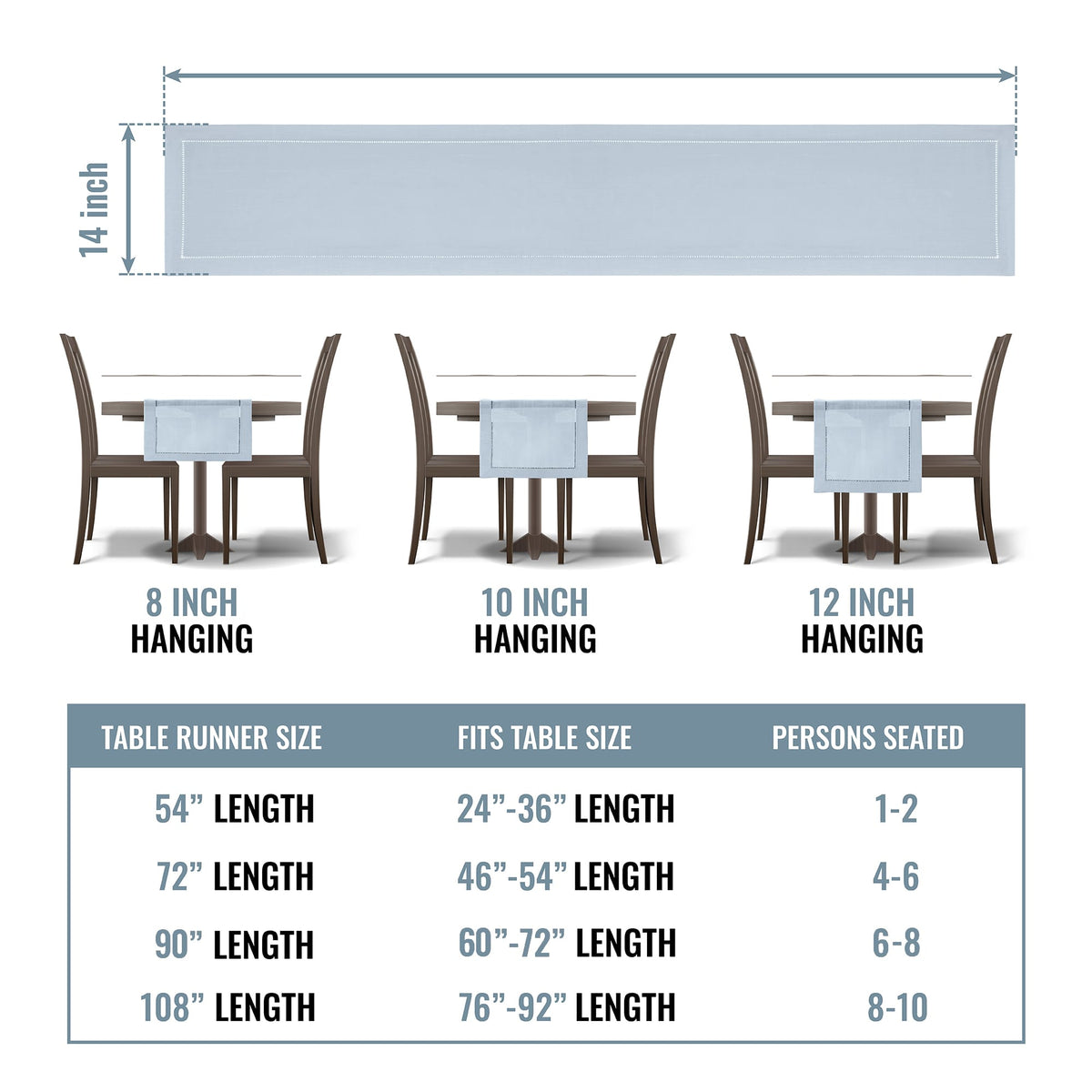 Rustic Farmhouse Hemstitch Table Runner | Dusty Blue