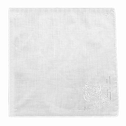 Women’s Handkerchief White Cotton 11 X 11 Inch with Floral Butterfly Embroidery and Hemstitch Design (Pack of 2)