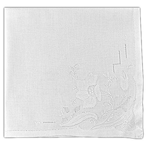 Women's Handkerchief White Fine Cotton 15 X 15 Inch with Floral Applique Pattern Design (Pack of 2)