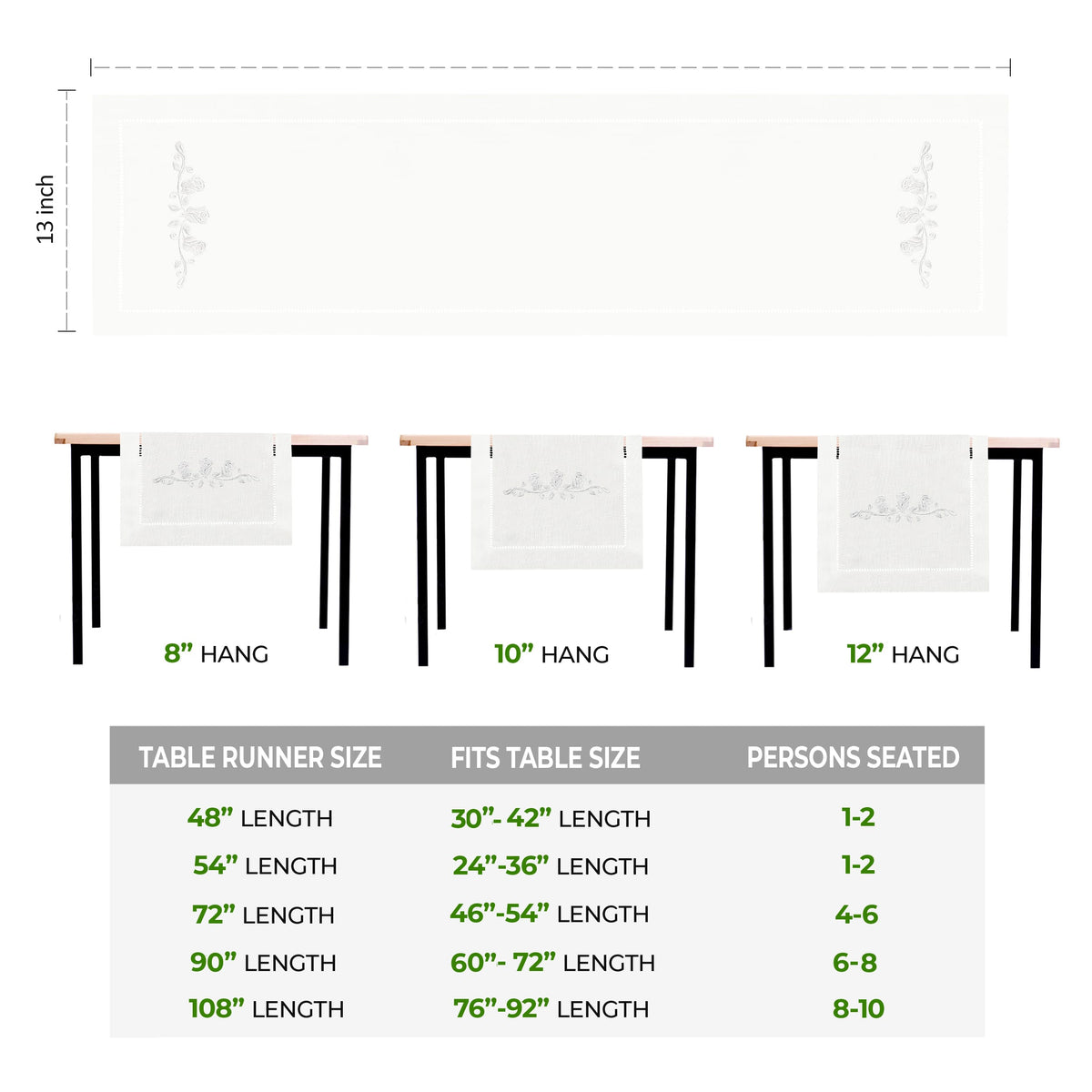 Rose Embroidered Hemstitch Table Runner | Off White