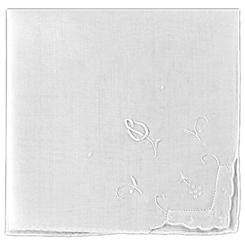 Women's Handkerchief White Fine Cotton Inch with Floral Whitework Madeira Embroidery (Pack of 2)