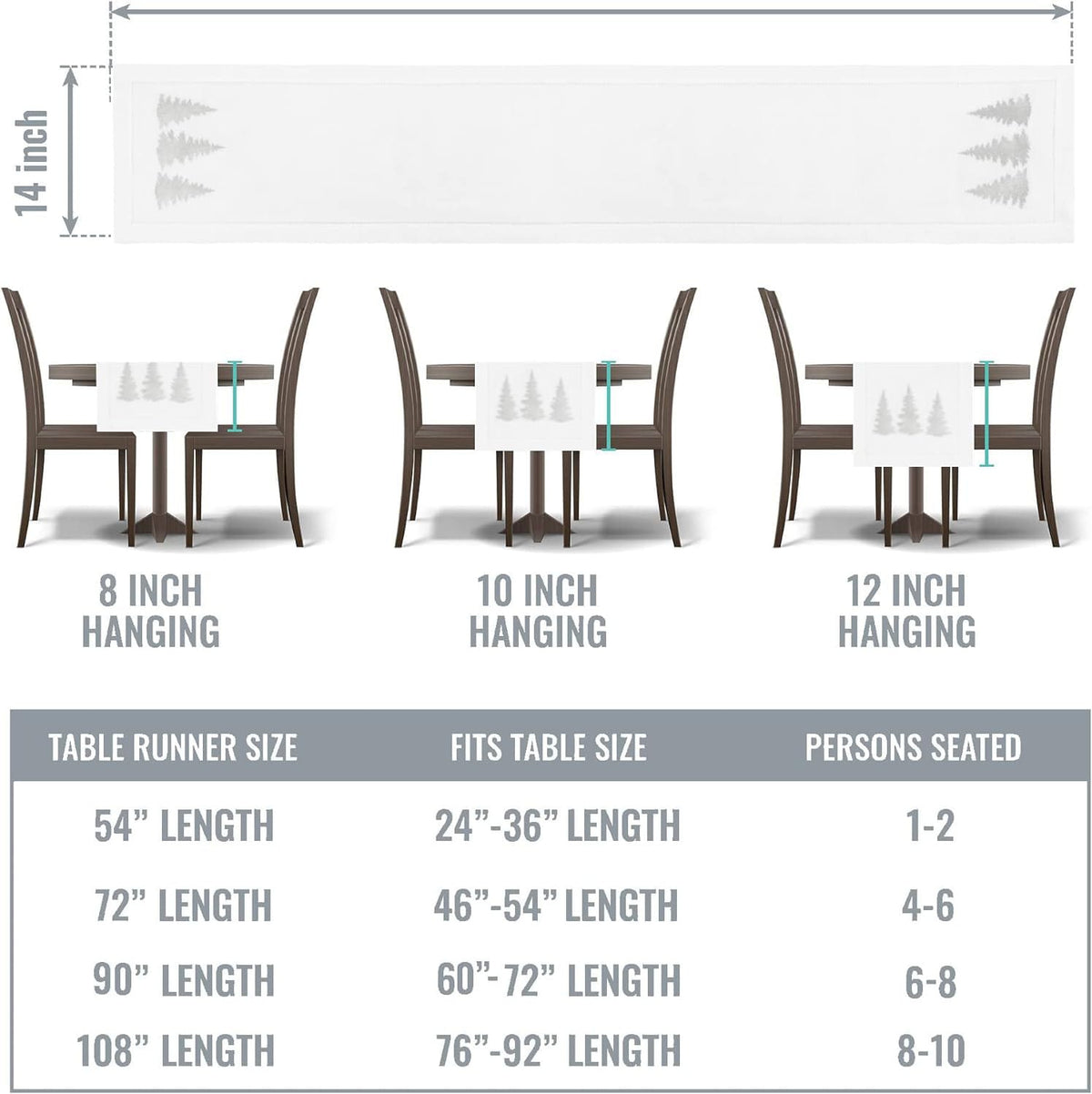 Silver Winter Trees Embroidered Hemstitch Table Runner | White