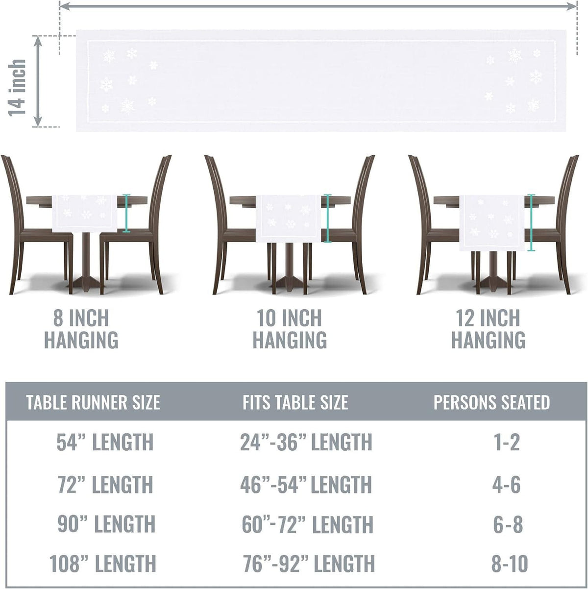 Snowflake Embroidered Hemstitch Table Runner | White