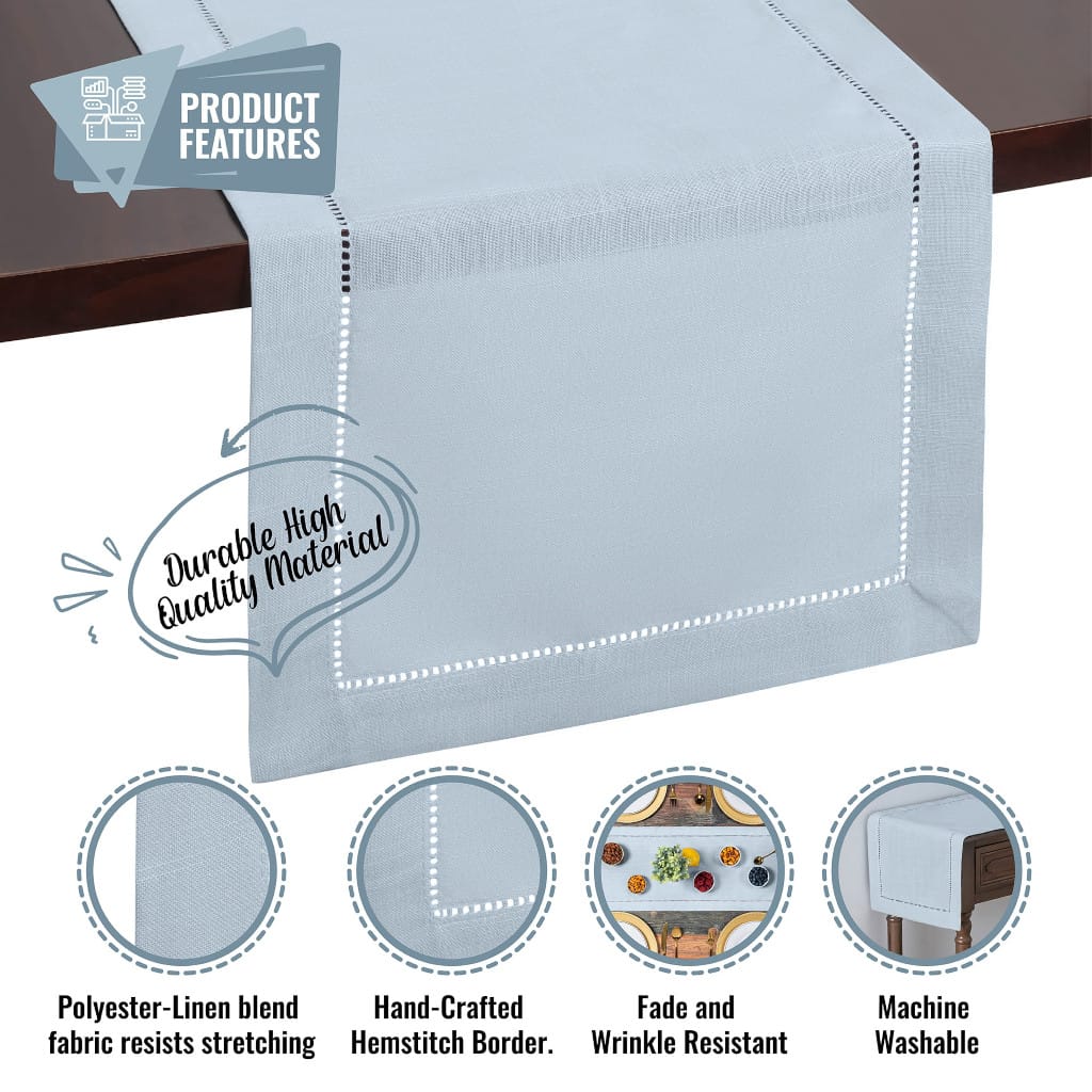 Rustic Farmhouse Hemstitch Table Runner | Dusty Blue