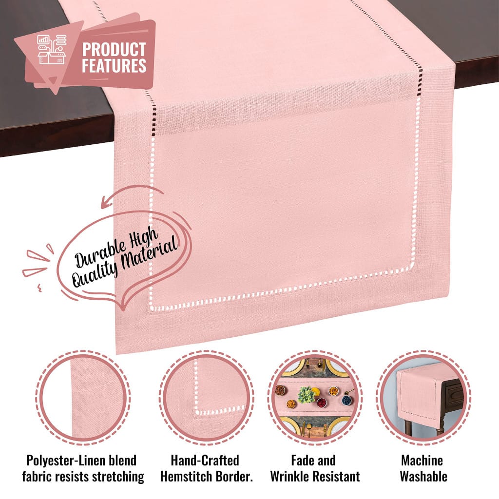 Rustic Farmhouse Hemstitch Table Runner | Rose Gold Pink