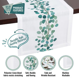 Eucalyptus Leaves Print Table Runner | White