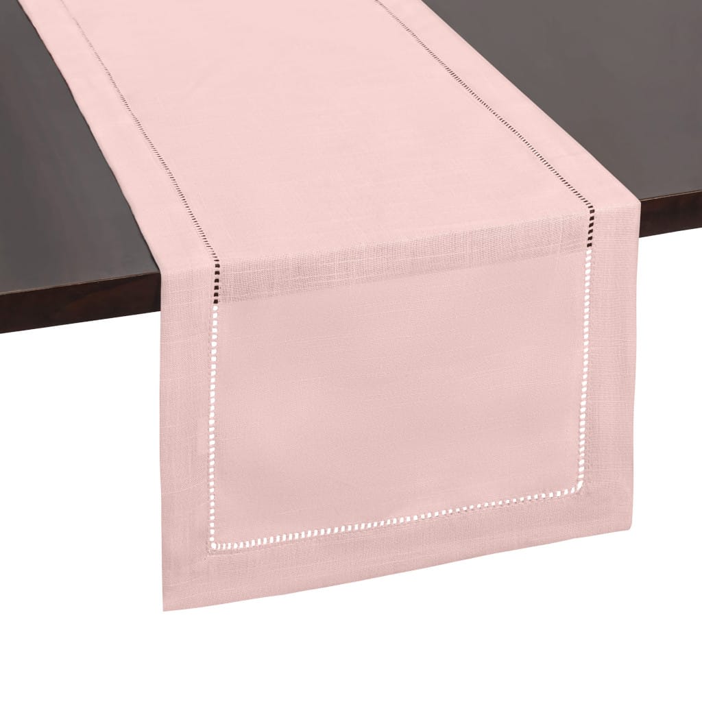 Rustic Farmhouse Hemstitch Table Runner | Rose Gold Pink