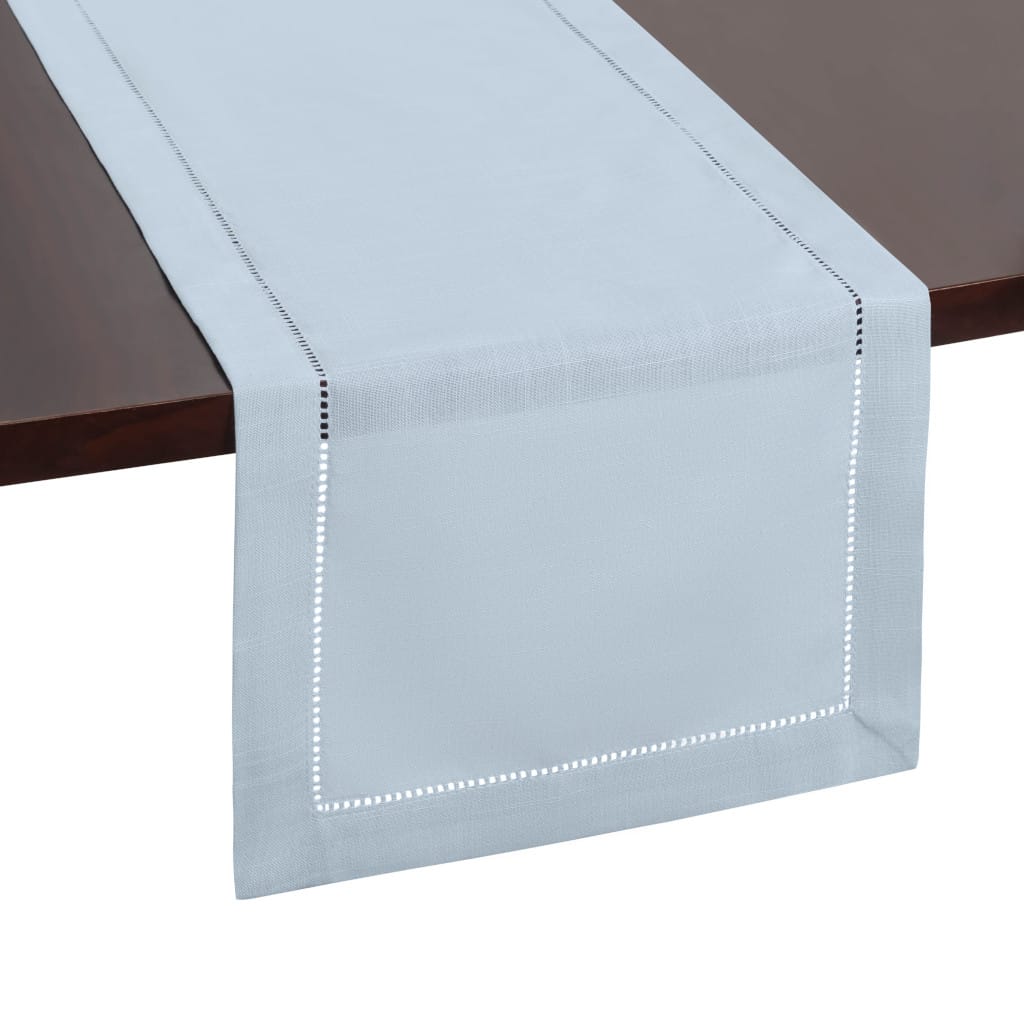Rustic Farmhouse Hemstitch Table Runner | Dusty Blue