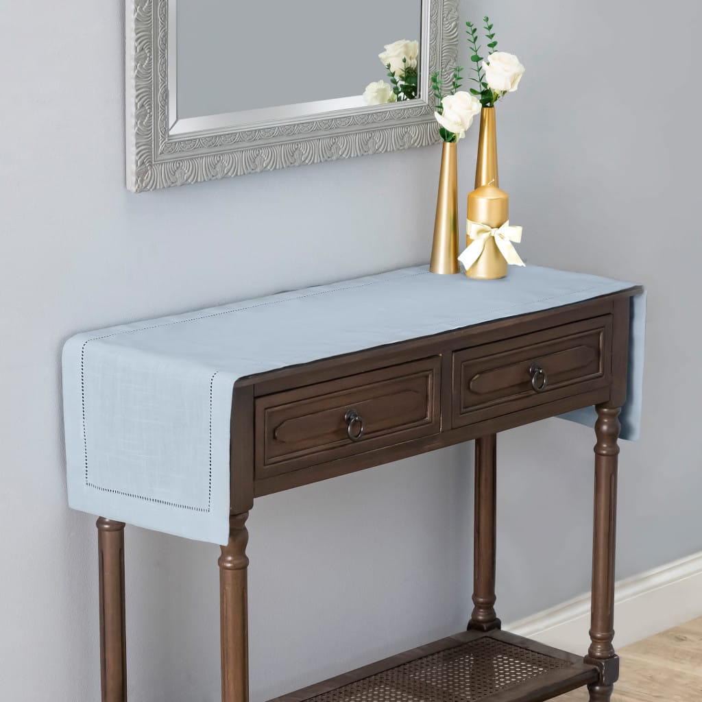 Rustic Farmhouse Hemstitch Table Runner | Dusty Blue