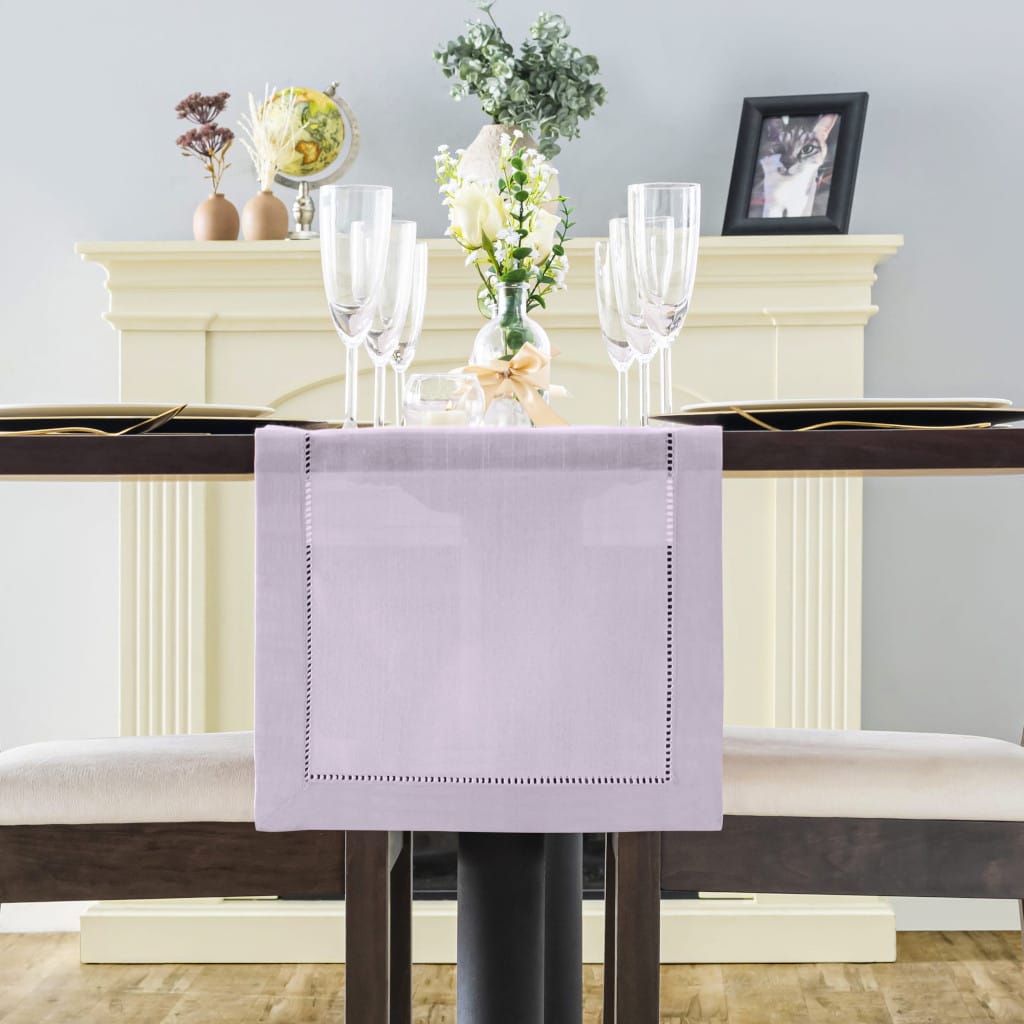 Rustic Farmhouse Hemstitch Table Runner | Lilac Purple