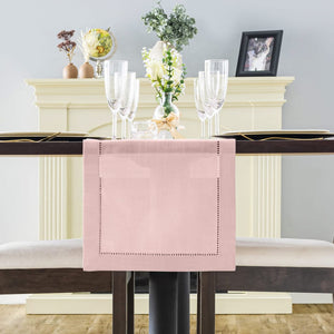 Rustic Farmhouse Hemstitch Table Runner | Rose Gold Pink